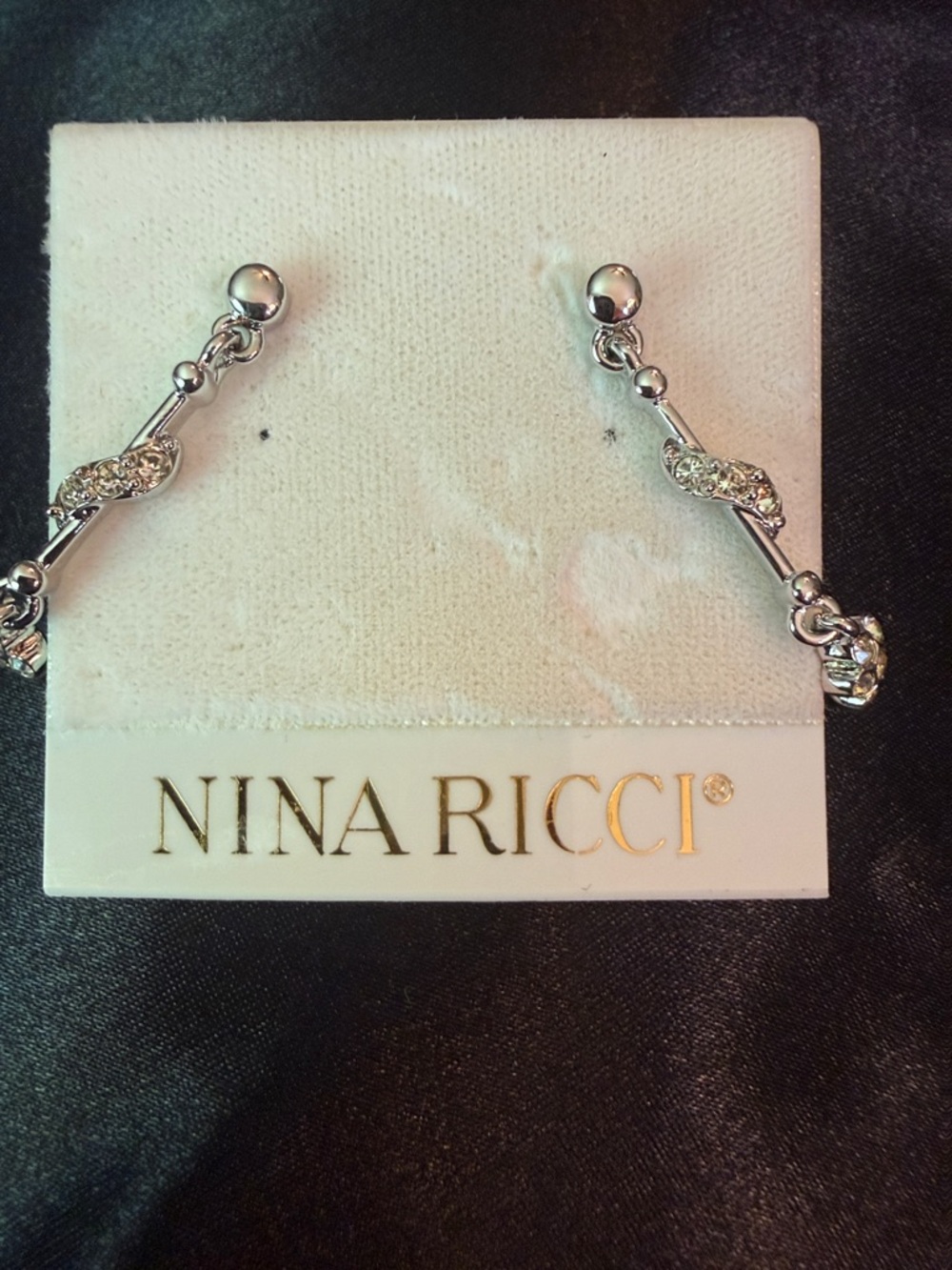 Nina Ricci Silver Crystal Floral Drop Earrings - Picture 2 of 4